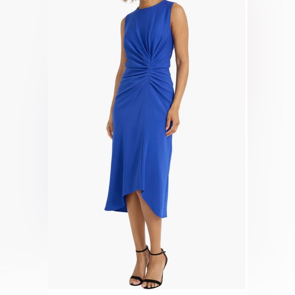 Maggy London ruched sleeveless midi dress